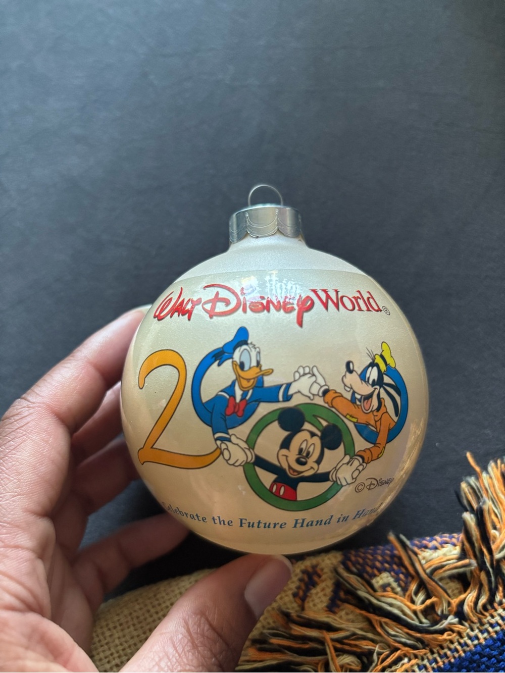 Walt Disney World 2000 Millennial Glass Ball Ornament Epcot Donald Mickey Goofy